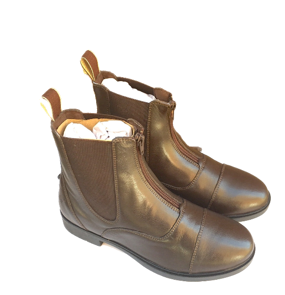 Cwell Equine Quality Leather Front Zip Jodhpur Paddock Boots Black/Brown