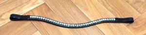 NEW BLING!*Leather Sparkly Browband*3-Rows Crystals*Dressage Teal Green/Clear BLACK*