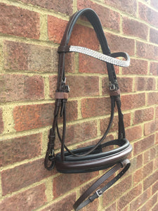 Cwell Equine Snaffle Bridle Zurich With U shape 5 rows Crystal Browband Brown Full(697)