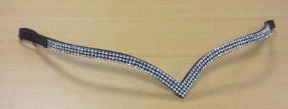 New Designer Ve Shaped 3 rows Clear Crystal Browband pony - 14" Brown on sale