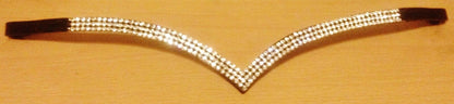 New Designer Ve Shaped 3 rows Clear Crystal Browband pony Size 14" Black on sale