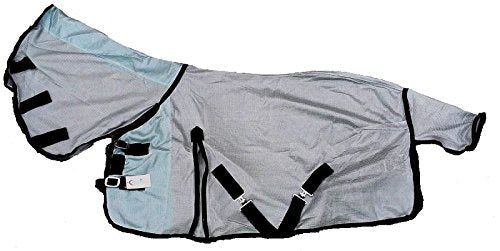 NEW MINI/SHETLAND/PONY FLY RUG SOFT MESH ATTACHED NECK COVER METAL GREY 3&#039;9&quot;-4&#039;9&quot;