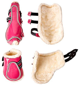New Cwell Equine Bling Tendon &amp; Fetlock Boots Sparkly Diamante on Patent Leather PINK