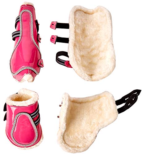 New Cwell Equine Bling Tendon & Fetlock Boots Sparkly Diamante on Patent Leather PINK