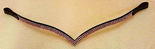New Designer V 3 Rows PINK Crystal Browband choice of sizes Black leather