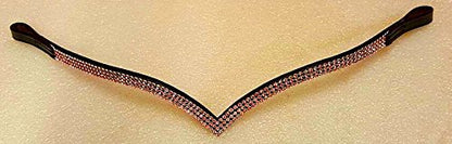 New Designer V 3 Rows PINK Crystal Browband choice of sizes Black leather