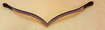 New Designer V 3 Rows PINK Crystal Browband choice of sizes Black leather