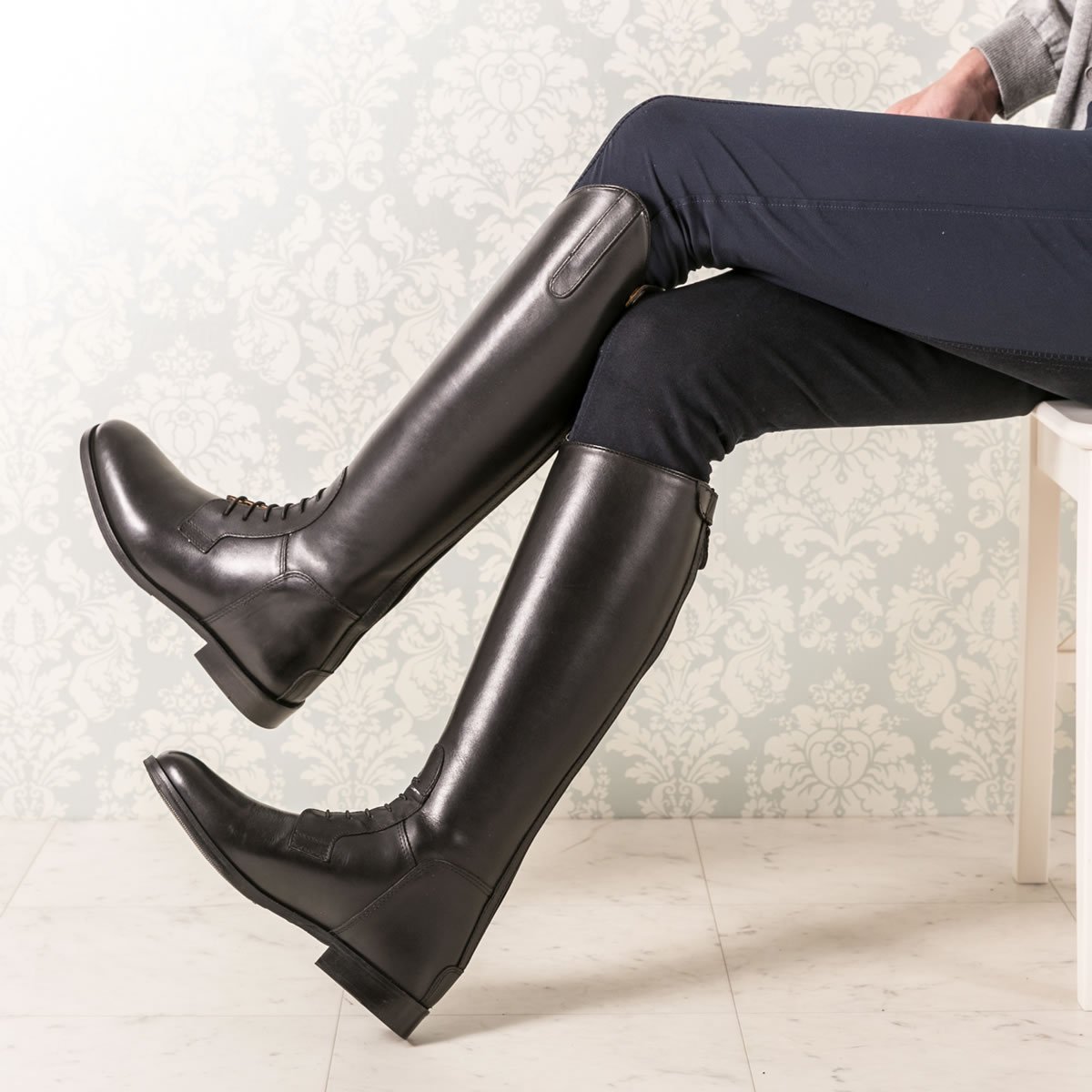 Shires Norfolk Long Leather Riding Boots Black Plain Leather