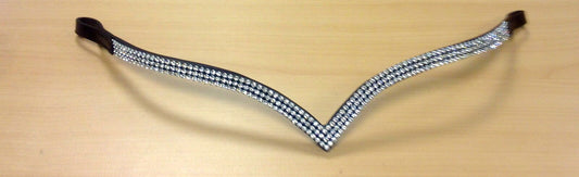 New Designer Ve Shaped 3 rows Clear Crystal Browband cob - 15" Brown on sale