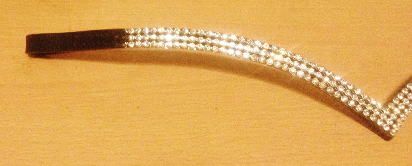 New Designer Ve Shaped 3 rows Clear Crystal Browband full -16" Black on sale
