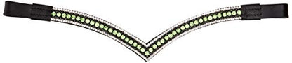 Cwell Equine Bling V Shape 5 Rows Diamante Parrort Green/Clear Crystal Browband Dressage Black