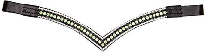 Cwell Equine Bling V Shape 5 Rows Diamante Parrort Green/Clear Crystal Browband Dressage Black