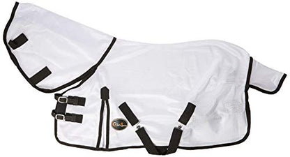 Cwell Equine NEW MINI/SHETLAND/PONY FLY RUG SOFT MESH ATTACHED NECK COVER WHITE 3'6-4'9"