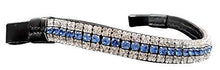 Load image into Gallery viewer, Cwell Equine Designer Cyan Blue Clear Crystal Browband Black Leather F/C/P
