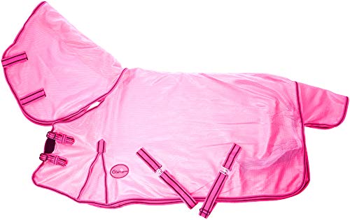 Cwell Equine NEW MINI/SHETLAND/PONY FLY RUG SOFT MESH ATTACHED NECK COVER PINK 3&#039;6-4&#039;9&quot;