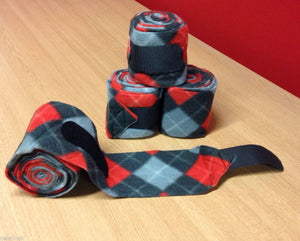 Cwell Equine set of 4 horse/cob/pony fleece bandages 4" wide & 3 meters Black/red check