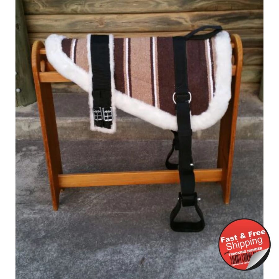 Beige Navajo Print Padded Bareback Pad with Girth and detachable stirrups