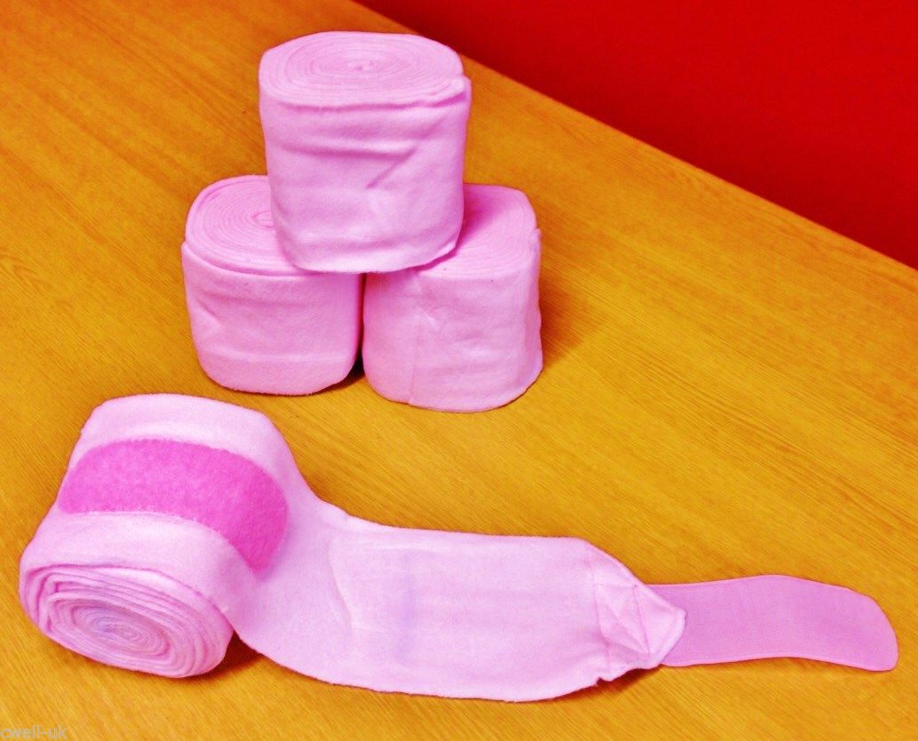 Cwell Equine New set of 4 horse/cob/pony fleece bandages 4" wide & 3 meters PINK